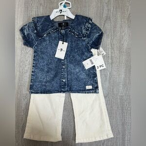 7 For All Mankind Girls 2Pc Outfit Set 24M Denim Top Ivory Pants NWT